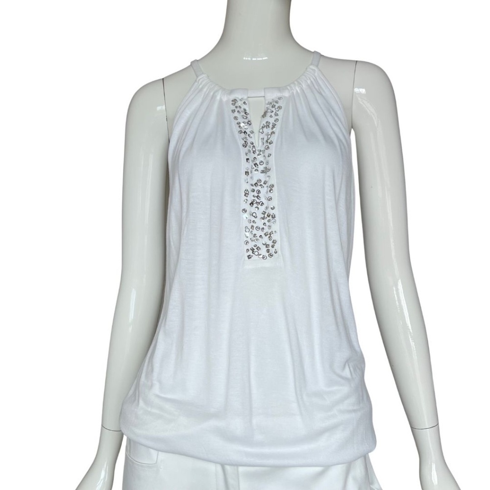 INC International Concepts White Silver Sequin Trim Relaxed Fit Tank Top Size S - Picture 4 of 5